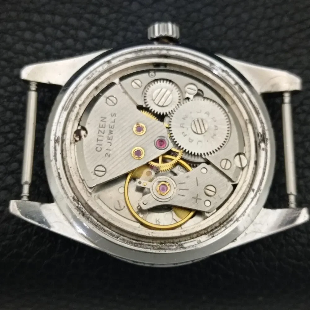 Vintage 1984 Citizen Manual Wound Mens Silver Watch & Black accents